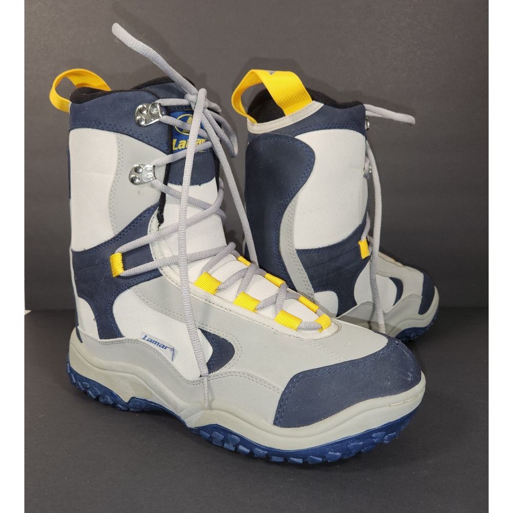 LAMAR Delta Snowboard Boots Mens Size 12 Grey Blue Yellow Linerless Winter Sport